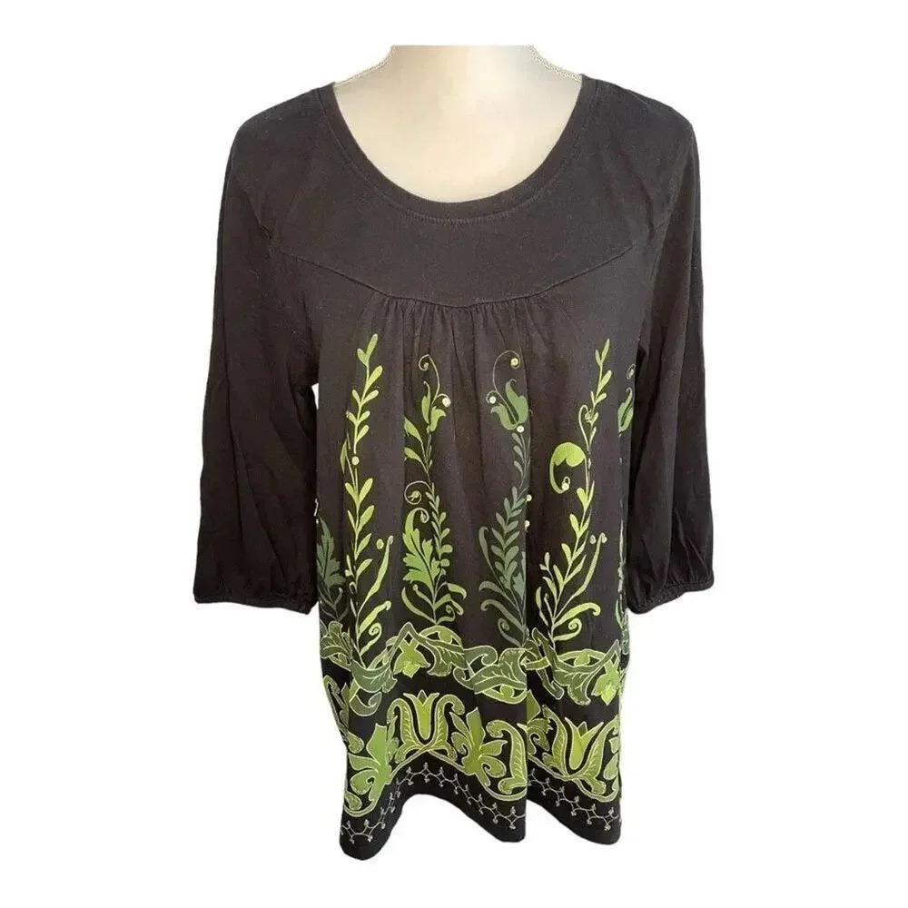 Style & Co. Women’s XL Black & Green Empire Waist Sequined Pullover Top